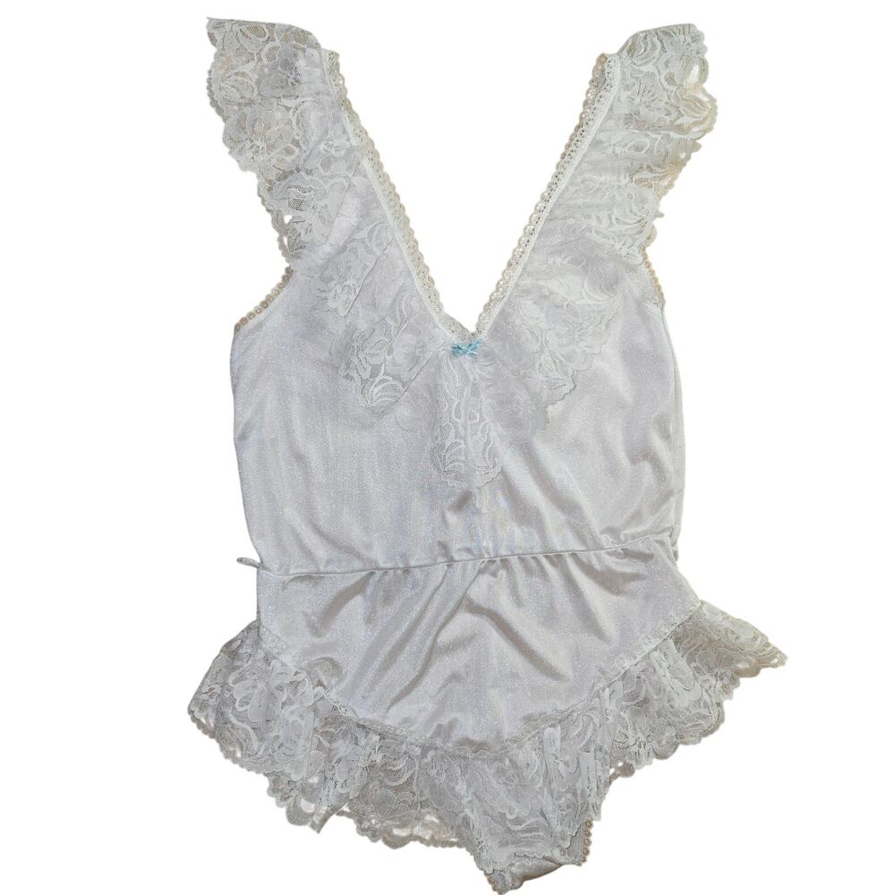 Vintage Coquette Cottagecore Lingerie Teddy Lace Bodysuit Alana Gale Size Large